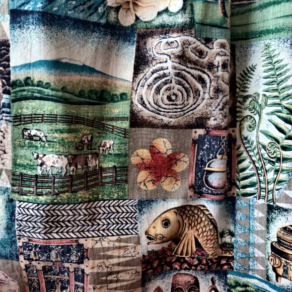 Reyn Spooner Mens Allover Aloha Mauna Kea Ribbed Collar Cuff Popover Shirt L - Picture 8 of 12